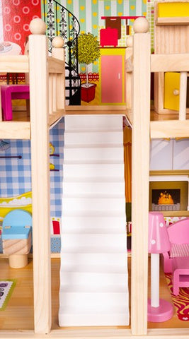 Houten Poppenhuis XXL – 90 cm, 3 Verdiepingen, Zwembad, LED-verlichting! - Kruzzel