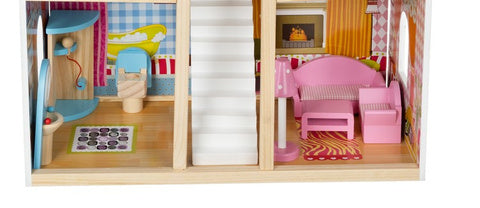 Houten Poppenhuis XXL – 90 cm, 3 Verdiepingen, Zwembad, LED-verlichting! - Kruzzel