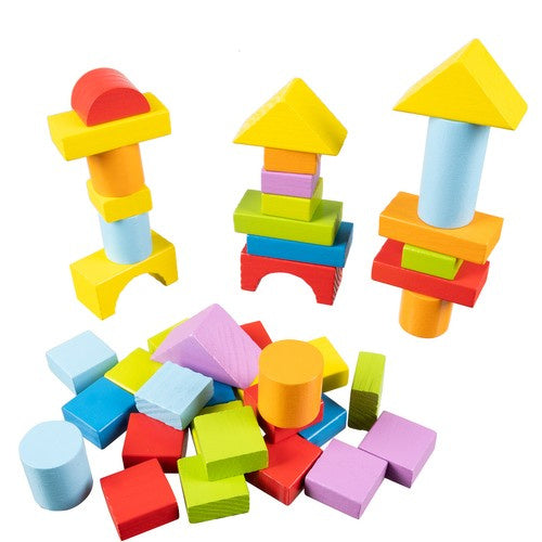 Houten Blokken Stad Set - 100 Kleurrijke Blokken met Emmer, Sorter & Tas voor Creatief Spel - Kruzzel