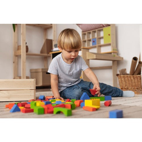 Houten Blokken Stad Set - 100 Kleurrijke Blokken met Emmer, Sorter & Tas voor Creatief Spel - Kruzzel