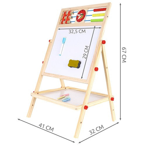 Houten Dubbelzijdig Educatief Bord 6-in-1 met Accessoires – Schoolbord, Magnetisch Bord, Abacus en Meer - Kruzzel