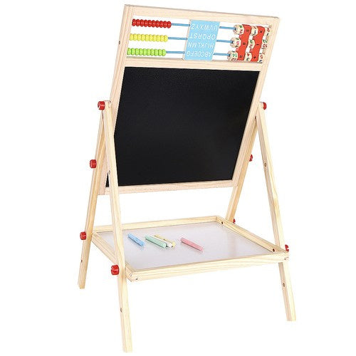 Houten Dubbelzijdig Educatief Bord 6-in-1 met Accessoires – Schoolbord, Magnetisch Bord, Abacus en Meer - Kruzzel