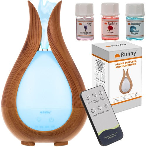 Ruhhy - Ultrasone Luchtbevochtiger en Aromatherapie Diffuser met LED Nachtlamp - Houtkleurig