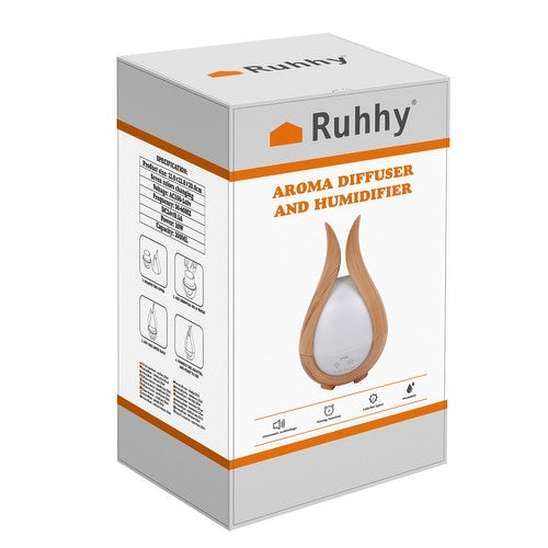 Ruhhy - Ultrasone Luchtbevochtiger en Aromatherapie Diffuser met LED Nachtlamp - Houtkleurig