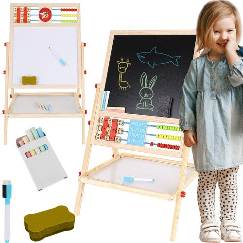 Houten Dubbelzijdig Educatief Bord 6-in-1 met Accessoires – Schoolbord, Magnetisch Bord, Abacus en Meer - Kruzzel